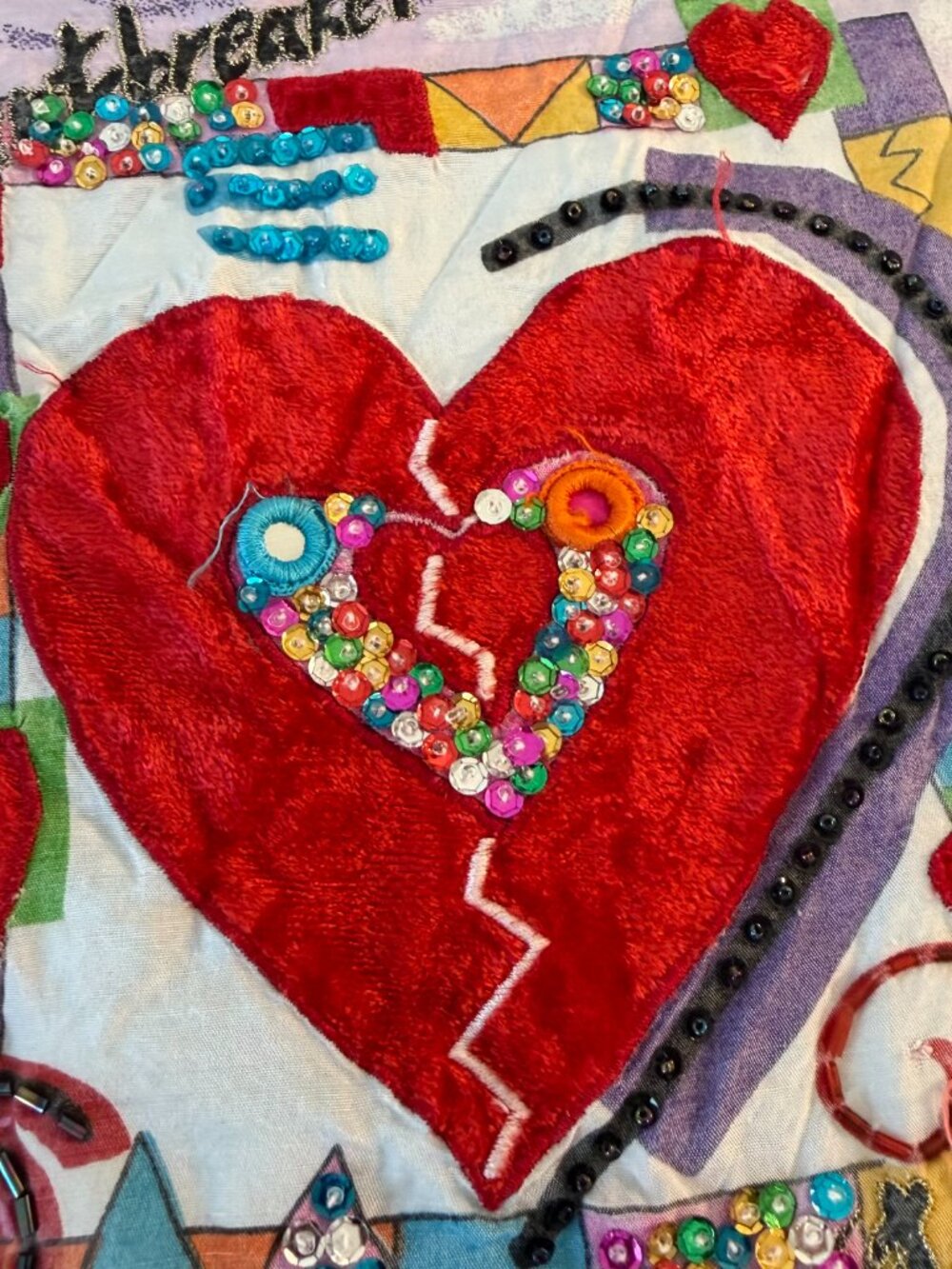 Vintage EJ Gitano Girls Medium 9/10 Heartbreaker Sweatshirt Beaded 90s - Picture 3 of 9